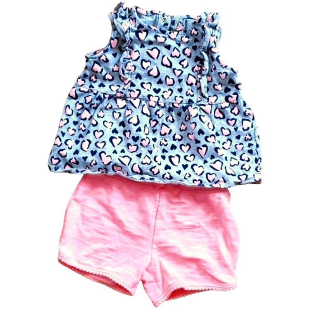 Cheetah Heart Ruffle Top with Matching Dayglo Shorts Outfit Size 12M Carters